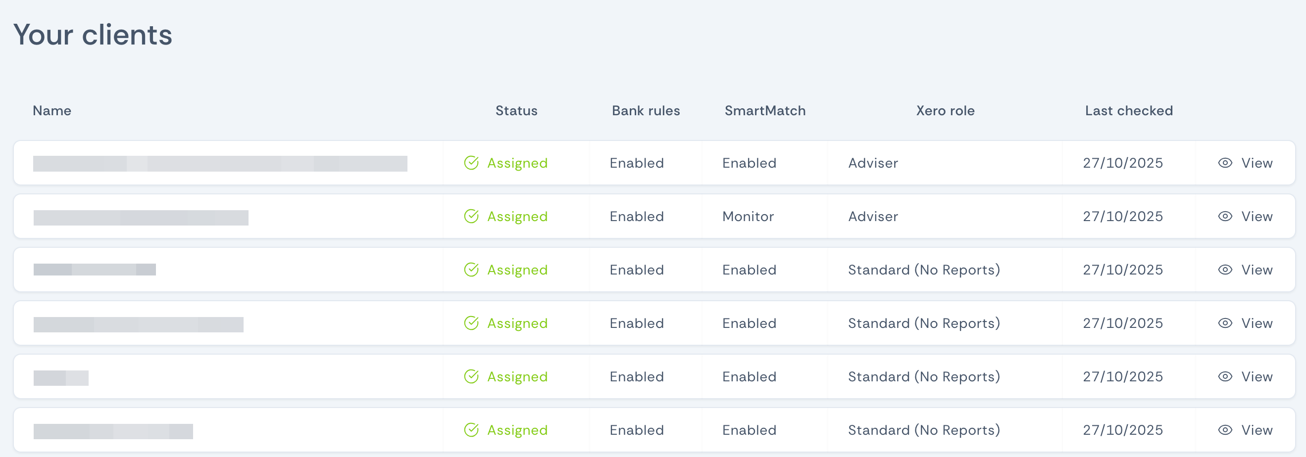 Screenshot of the clients list page