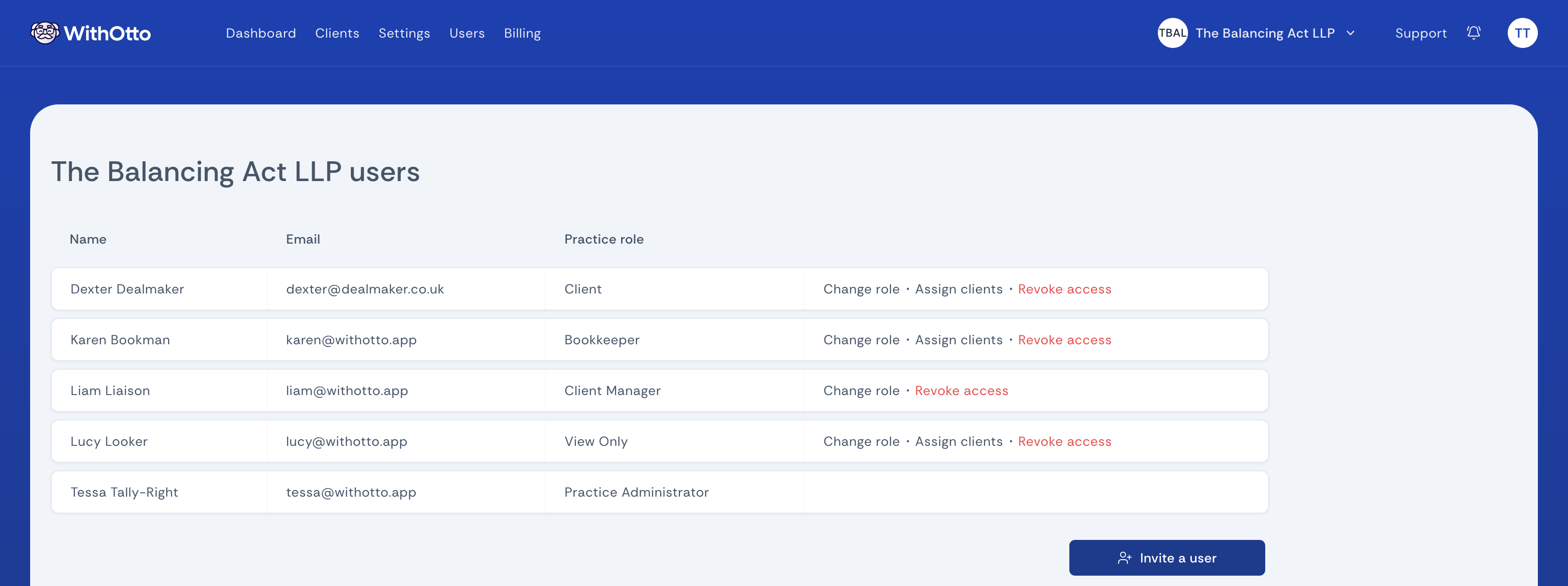 The users list page